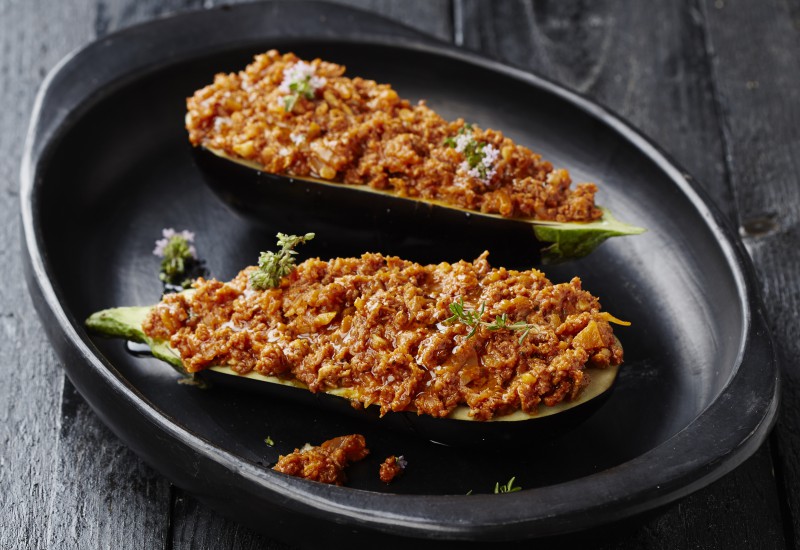 Aubergine gevuld met lamsgehakt